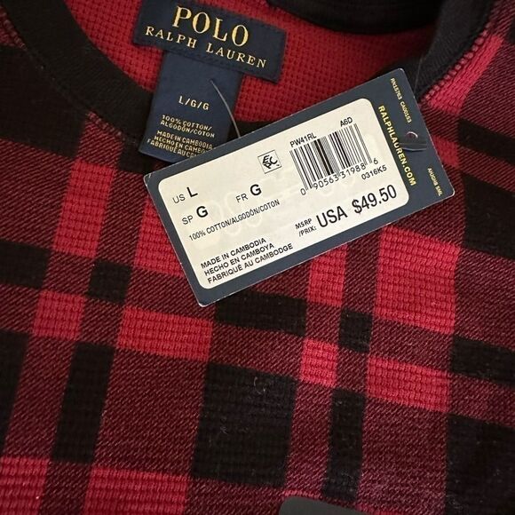 NWT MENS Polo Ralph Lauren Long Sleeve Thermal Buffalo Plaid Design Size L - Picture 4 of 4